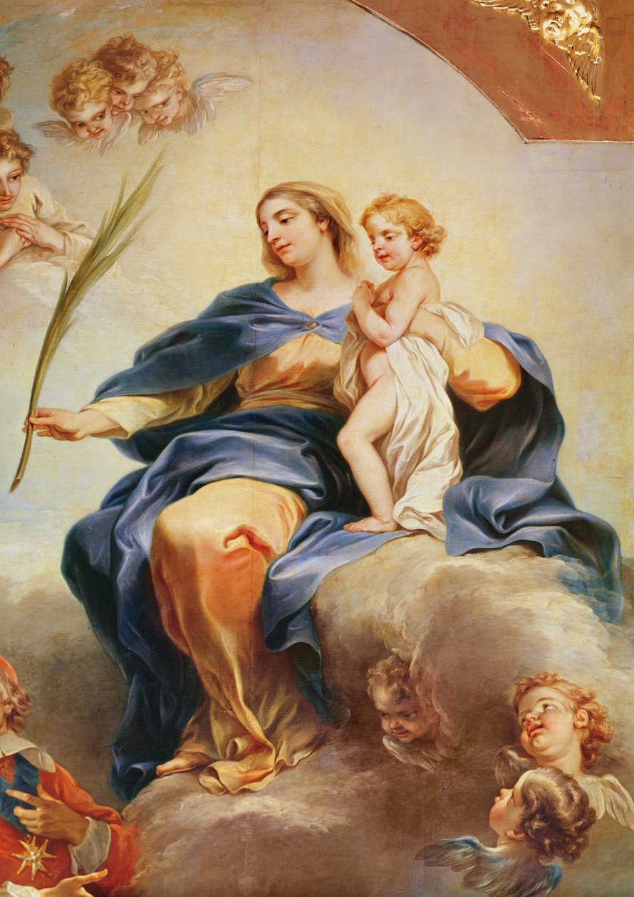 Ludvík XIII (1601-43) zasvěcující kostel Notre-Dame-des-Victoires Panně Marii v roce 1629, detail Panny Marie, 1748-53 od Carle van Loo