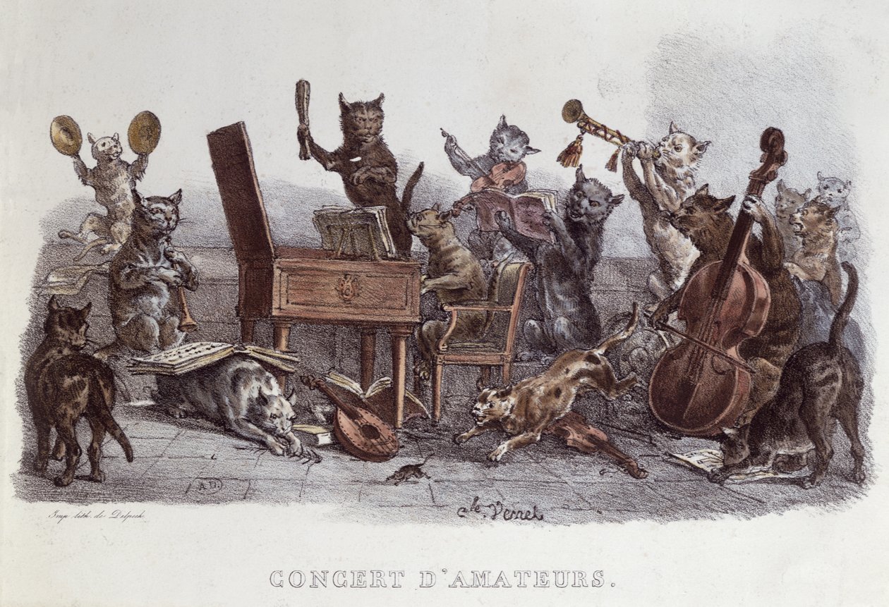 Amatérský koncert, vyrytý Francoisem Seraphinem Delpechem (1778-1825) kolem roku 1820 od Carle Vernet