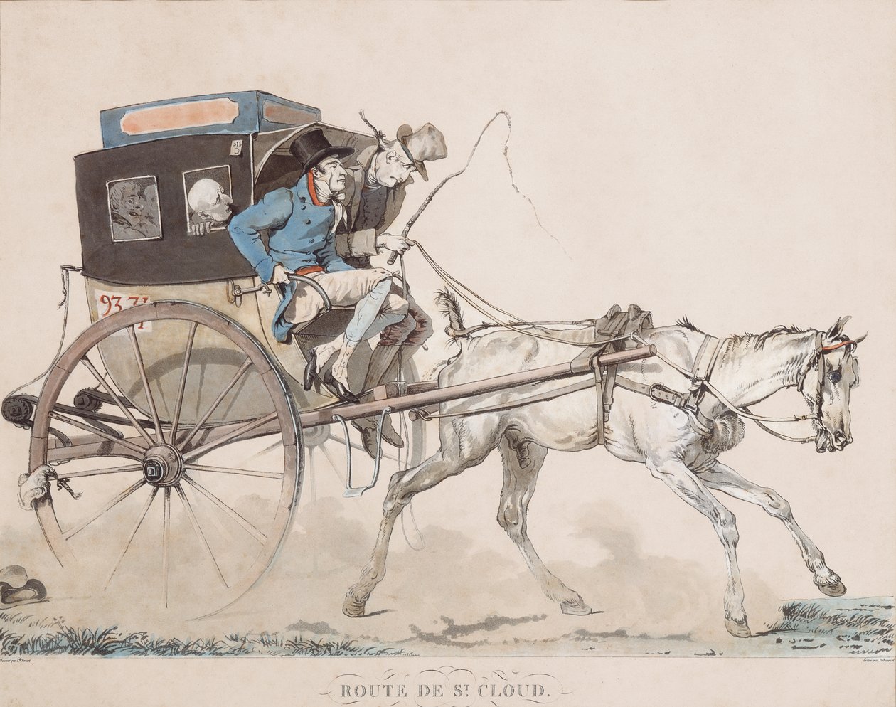 Cabriolet Coucou na cestě Saint-Cloud (rytina) od Carle (after) Vernet