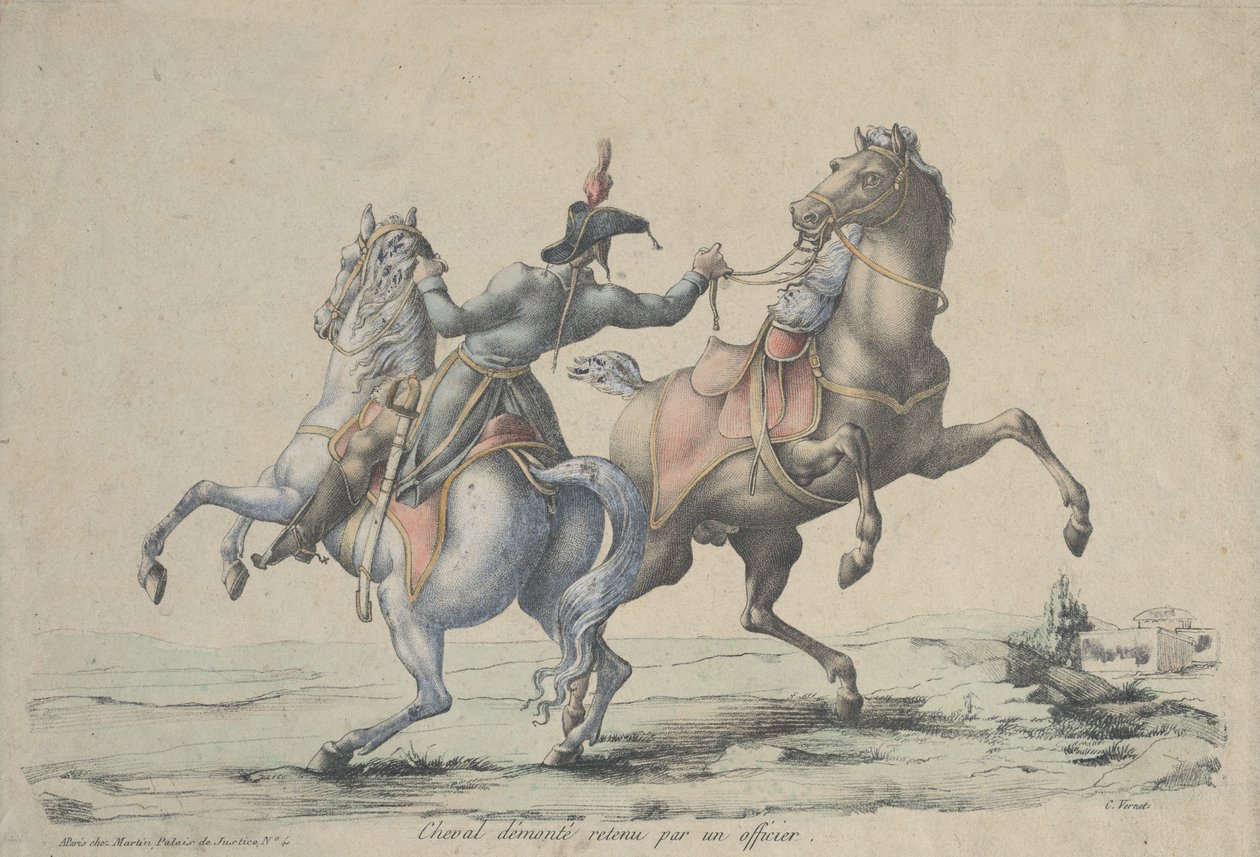 Sesednutý kůň přivázaný důstojníkem, 1770-1836. od Carle Vernet