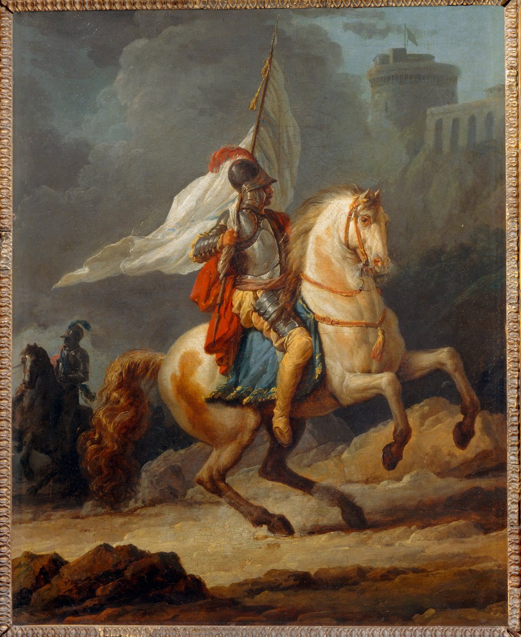 Cavalier en armure tenant un drapeau - Obrněný rytíř s praporem ... od Carle Vernet