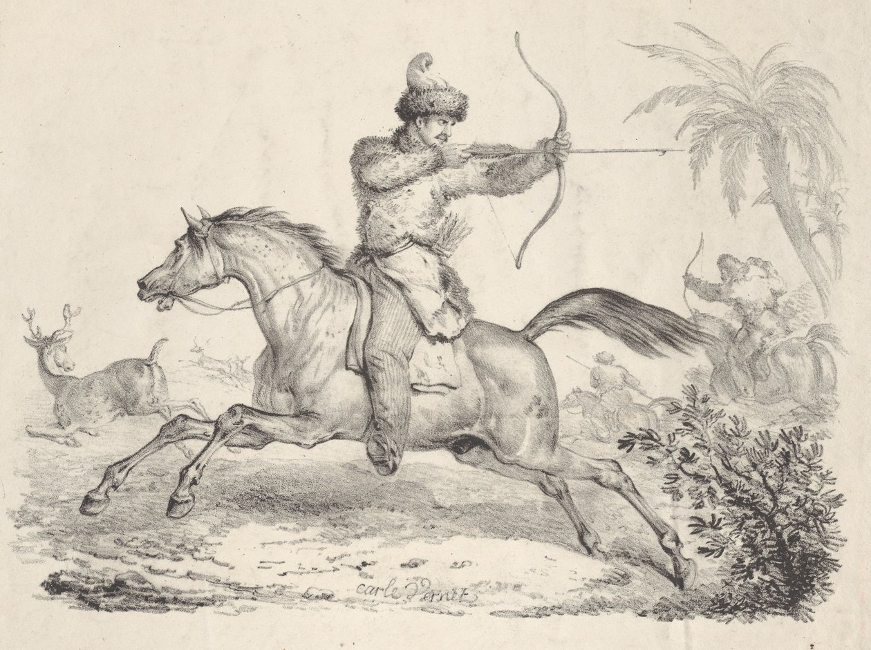 Kozáci na koni loví jeleny, 1821-36. od Carle Vernet