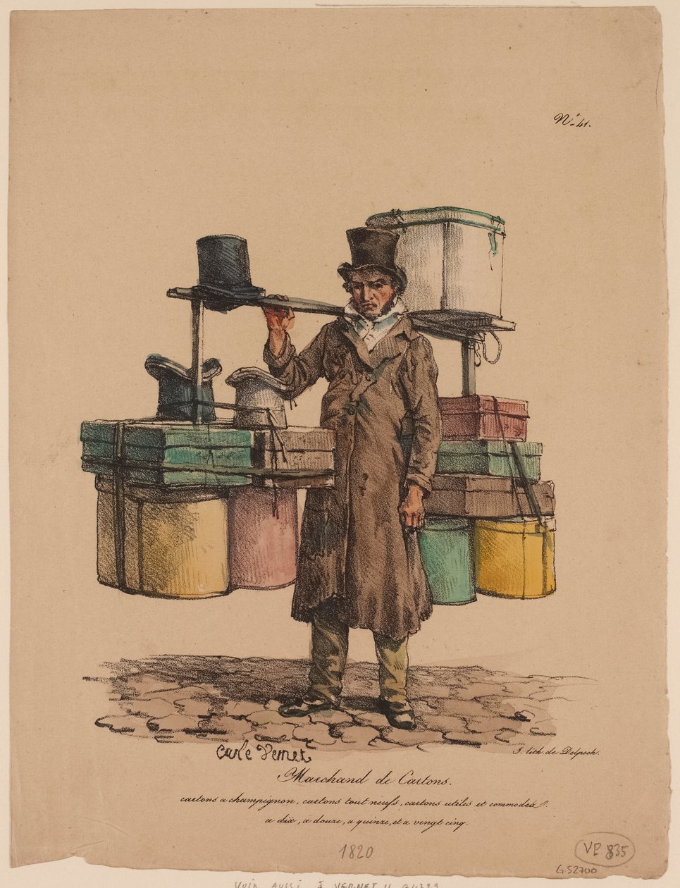 Prodejce krabic na klobouky z „Les Cris de Paris“ od Carle Vernet
