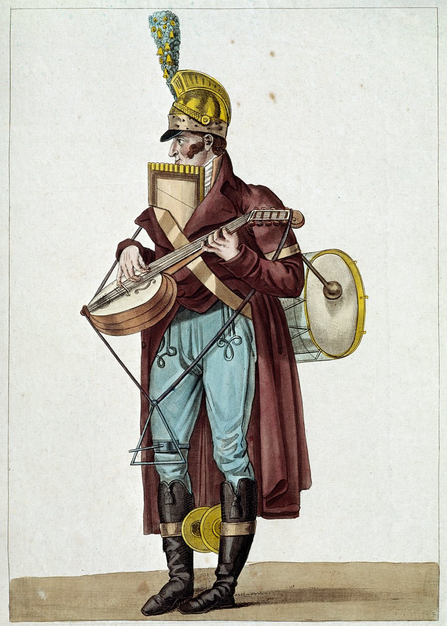 Monsieur Ut la si, orchestr buržoazních divadel (pouliční hudebník) (ilustrace od Carle Vernet