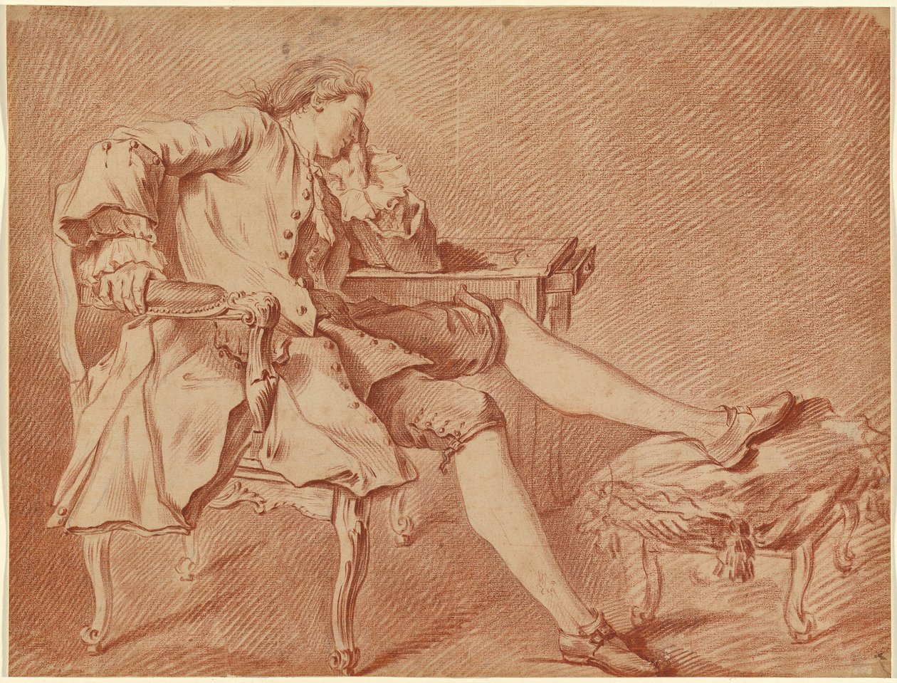 Gentleman povalující se v křesle od Carle van Loo