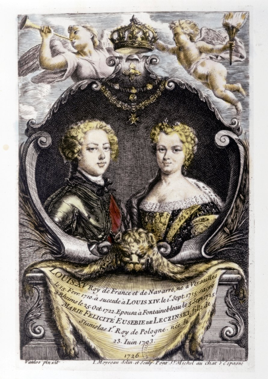 Ludvík XV. a Marie Lečínská: Ludvík XV. (15 let) a Marie Lečínská (22... od Carle van Loo