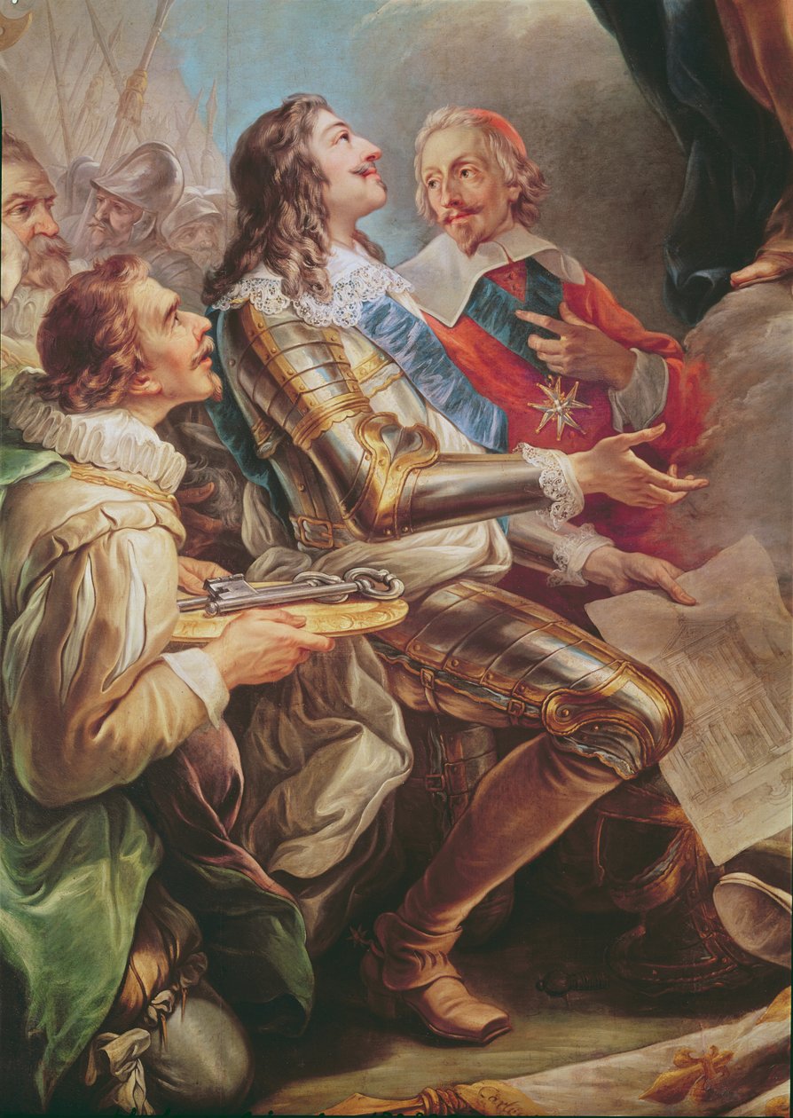 Ludvík XIII (1601-43) zasvěcující kostel Notre-Dame-des-Victoires Panně Marii v roce 1629, detail Ludvíka XIII a kardinála Richelieu (1581-1642) 1748-53 od Carle van Loo
