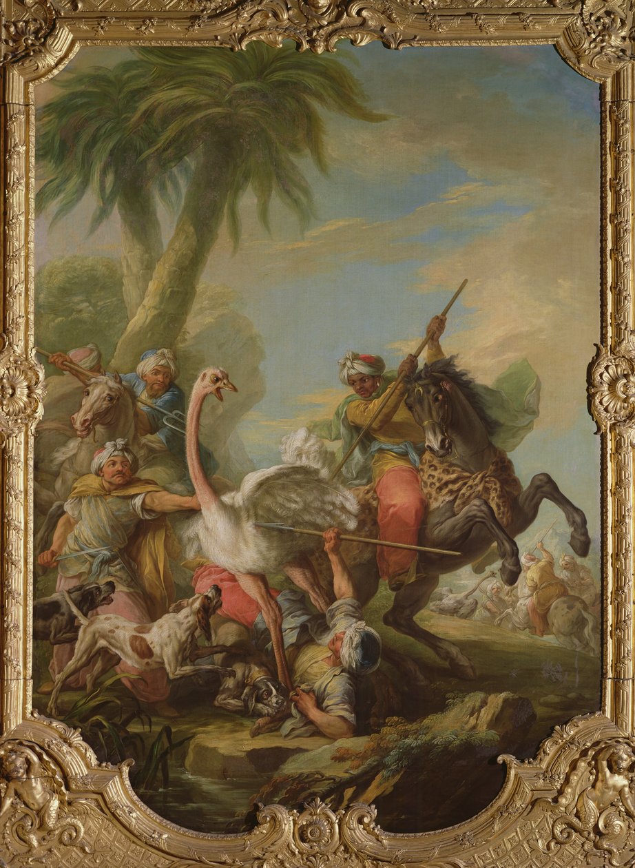 Hon na pštrosy (olej na plátně) od Carle van Loo