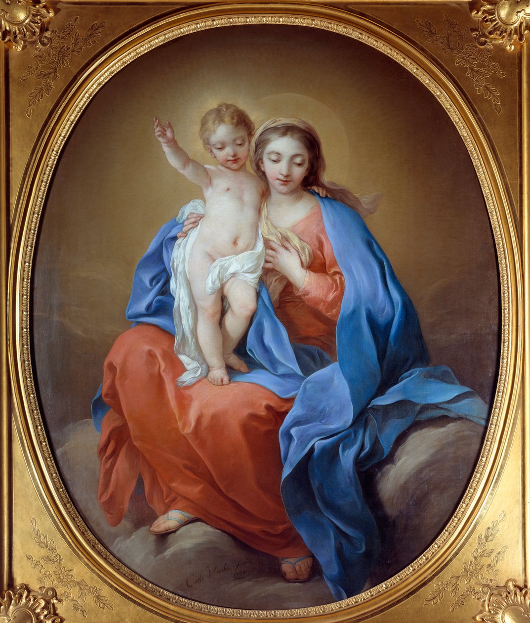 Panna a dítě Ježíš. Olej na plátně. Obraz Carle Van Loo (1705 - 1765) od Carle van Loo