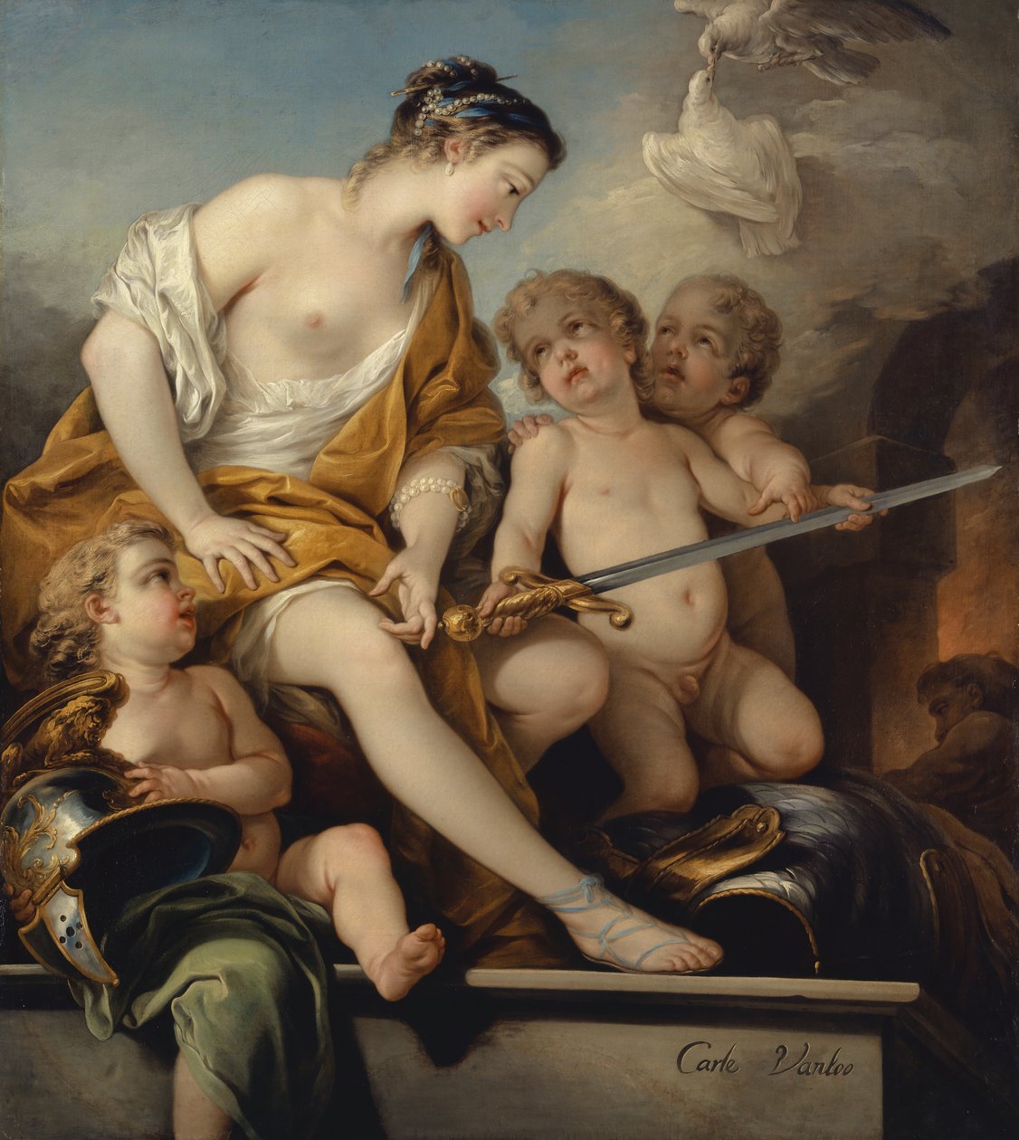 Venuše a Amorové s pažemi Marsu, kolem roku 1743 od Carle van Loo
