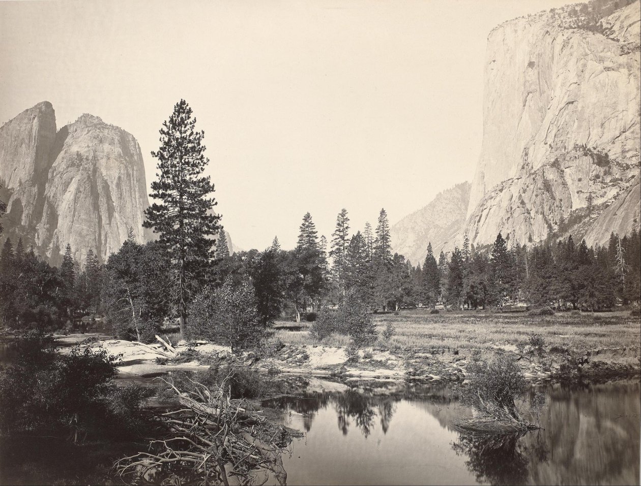 Dolem do údolí, Yosemite, Cathedral Rocks, El Capitan, Yosemite od Carleton E. Watkins