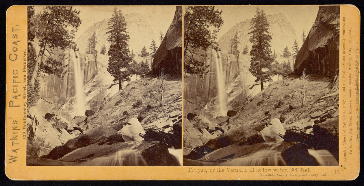 Pic, z Vernal Fall, 300 stop, Yosemitské údolí, Mariposa County, Cal. od Carleton E. Watkins