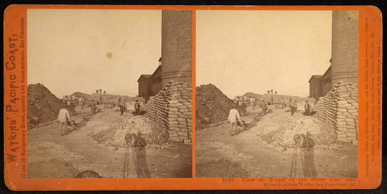 Pohled na Wharf of Selby Lead and Silver Smelting Works, San Francisco, Cal. od Carleton E. Watkins