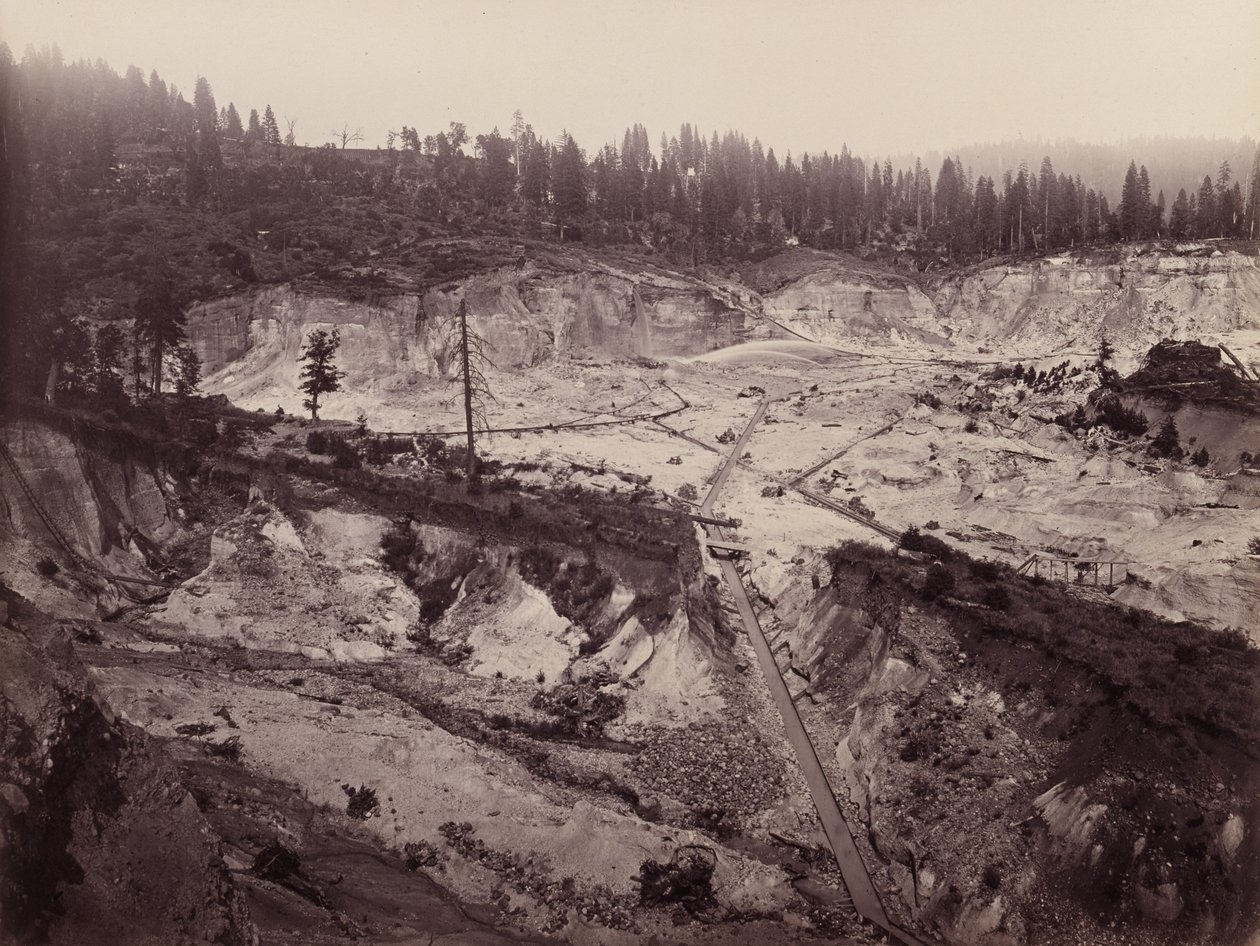 Malakoff Diggins. North Bloomfield Gravel Mining Company, cca 1871 (tisk mamutího plátu) od Carleton E. Watkins