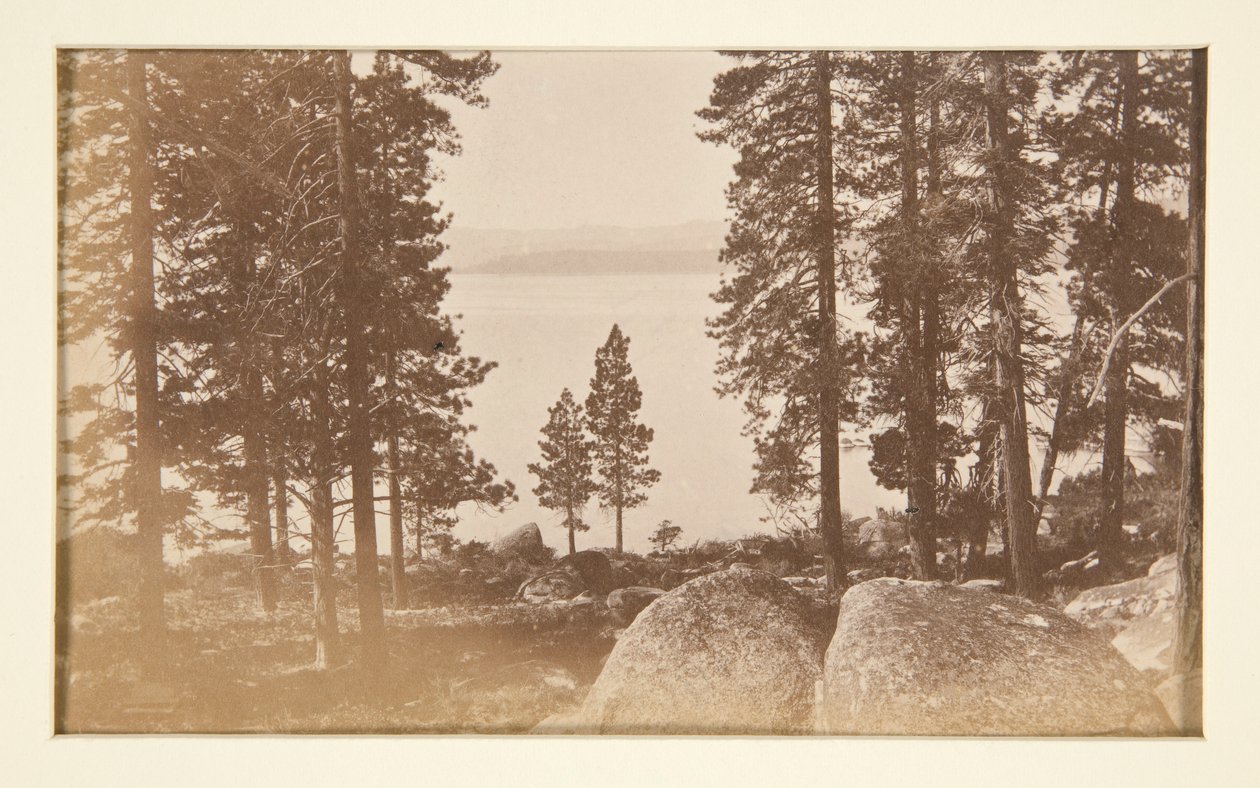 Čtyři železniční scény a čtyři pohledy na jezero Tahoe: Lake Tahoe z Warm Springs od Carleton E. Watkins