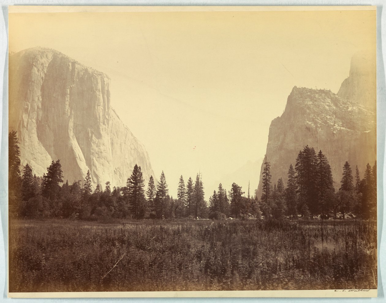 Nahoru údolím od úpatí stezky Mariposa, Yosemite, no. 9 od Carleton E. Watkins