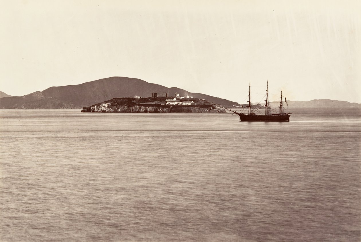 Ostrov Alcatraz, San Francisco, 1868-69, vytištěno ca. 1876. od Carleton Emmons Watkins