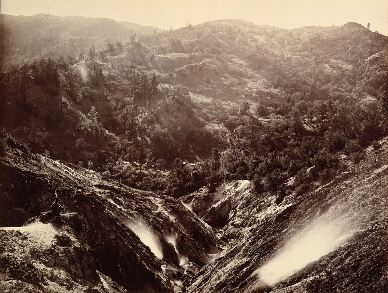 Ďáblův kaňon, gejzíry, pohled dolů, 1868-70. od Carleton Emmons Watkins