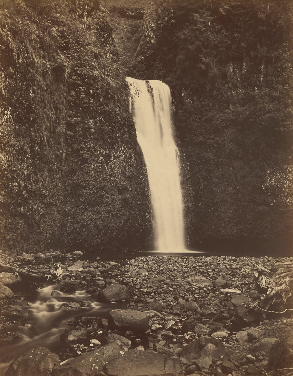 Dolní vodopády Multnomah, řeka Columbia, 1867 (foto) od Carleton Emmons Watkins