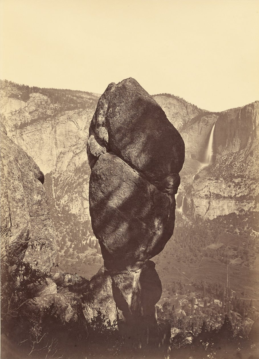 Agassiz Rock a Yosemitské vodopády z Union Point od Carleton Watkins