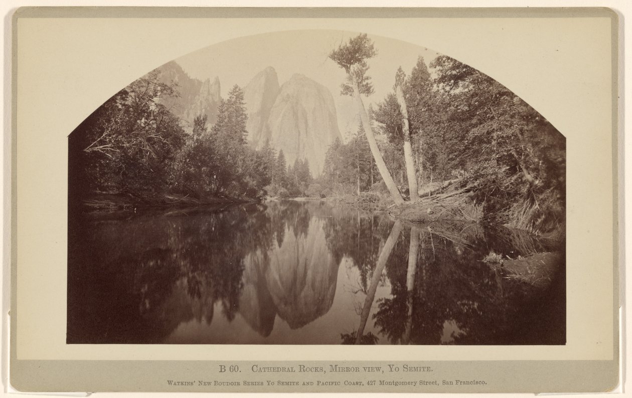 B 60. Cathedral Rocks, zrcadlový pohled, Yosemite od Carleton Watkins