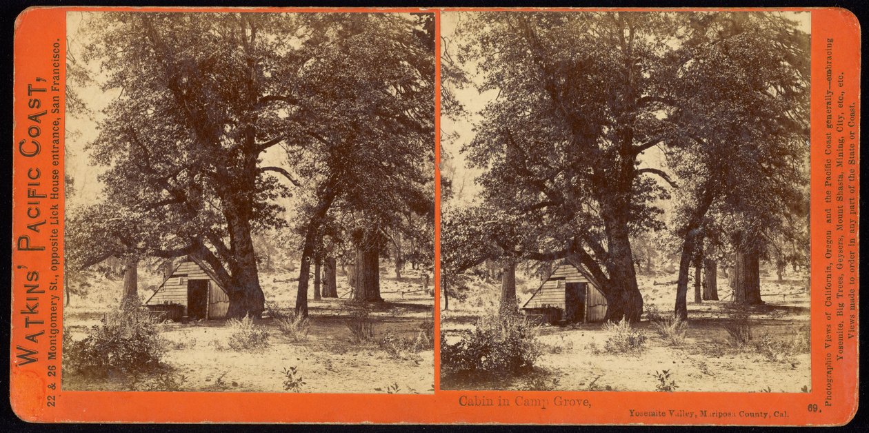Cabin in Camp Grove, Yosemite Valley, Mariposa County, Ca od Carleton Watkins