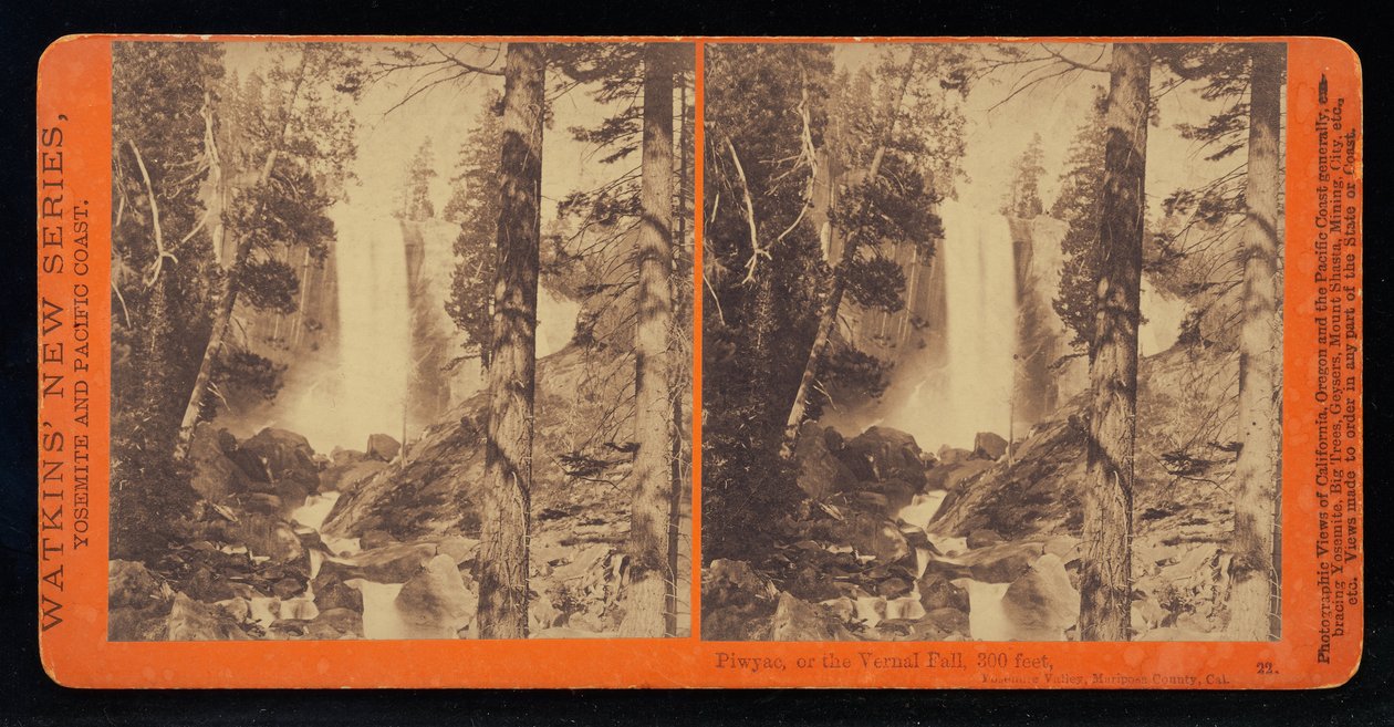 Obrázek z Vernalského pádu při nízké vodě, 300 stop, Yosemitské údolí, Mariposa County, Cal od Carleton Watkins