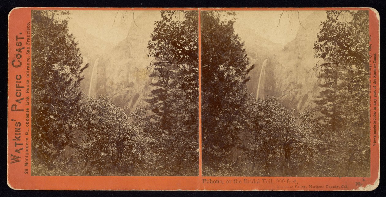Pohono, nebo Svatební závoj, 900 stop, Mariposa County, Ca od Carleton Watkins