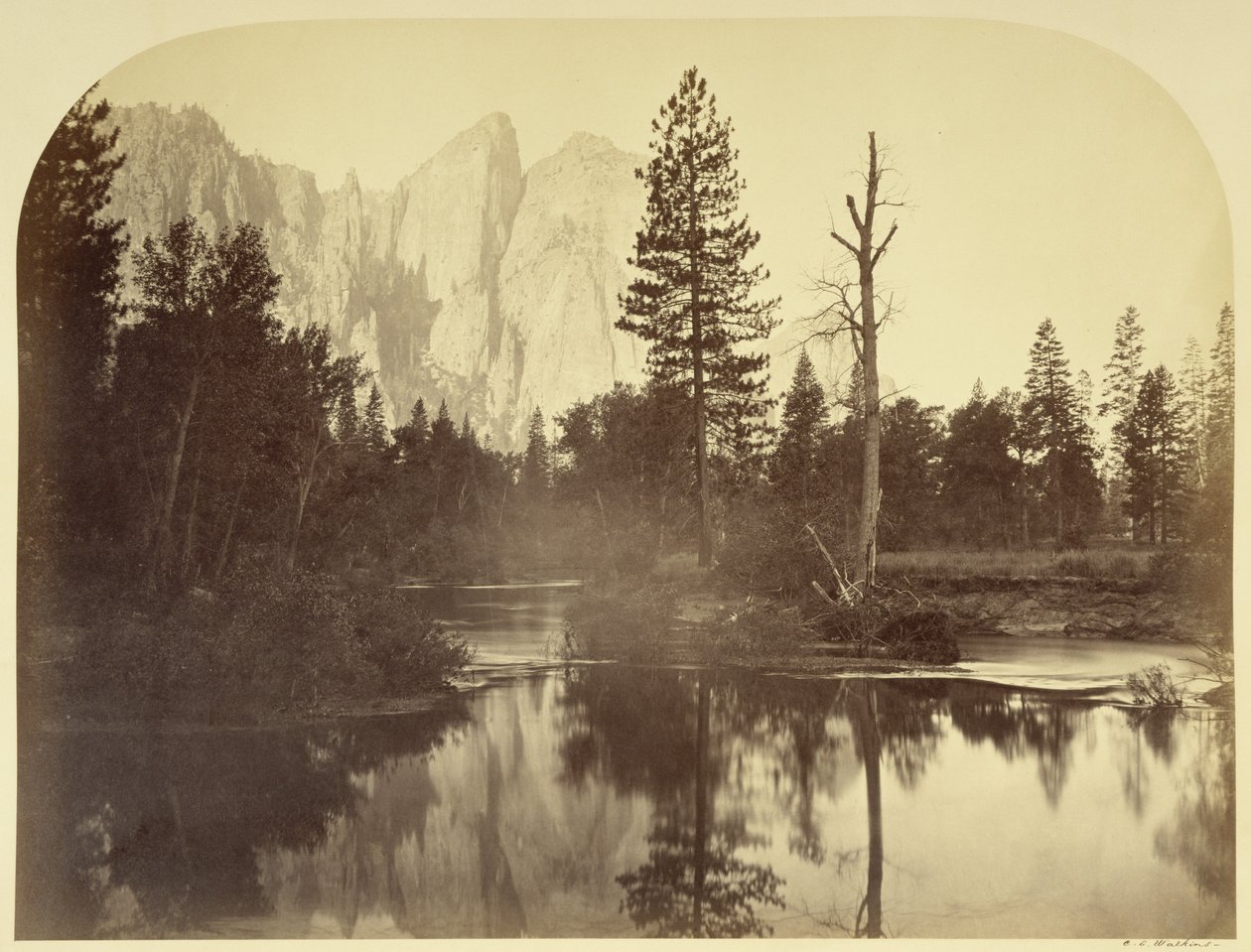 Pohled na řeku - Údolím dolů - Yosemite od Carleton Watkins