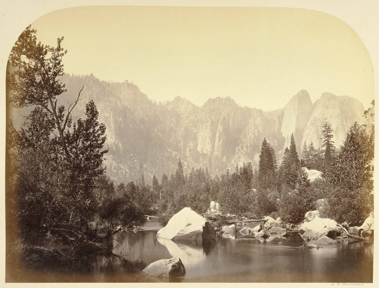 Pohled na Merced - Yo Semite od Carleton Watkins