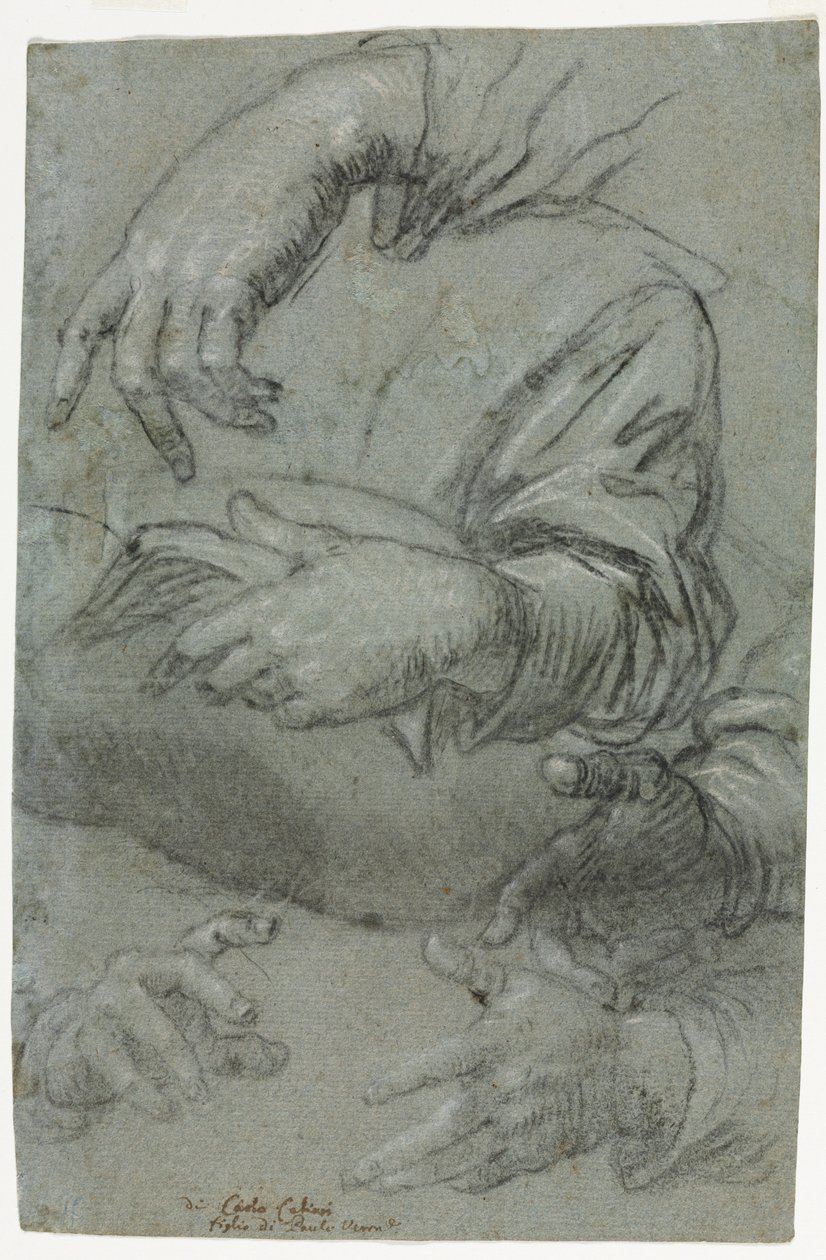 Studie rukou recto, Náčrt dětské hlavy verso, c. 1586. od Carletto Caliari