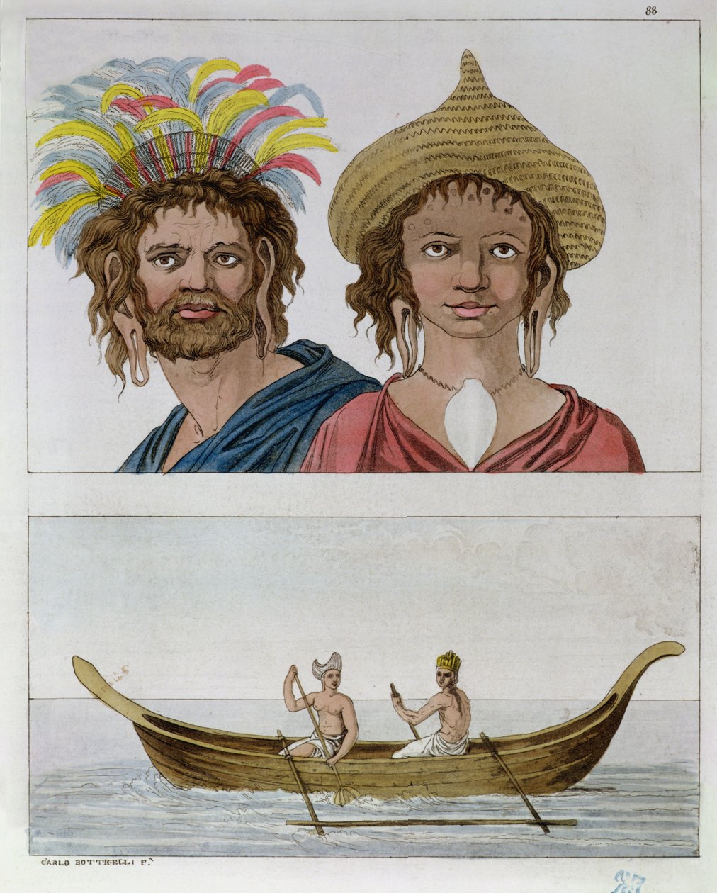 Obyvatelé Velikonočního ostrova, z knihy "Le Costume Ancien et Moderne" od Julese Ferraria, asi 1820 od Carlo Botticelli