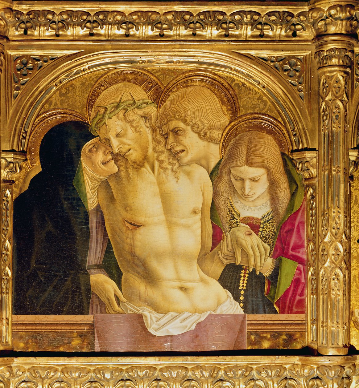 Oltářní obraz sv. Emídia, polyptych, detail piety, 1473 tempera na dřevě od Carlo Crivelli