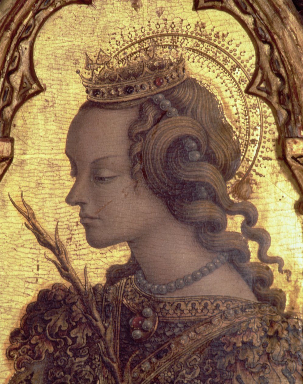 Svatá Kateřina Alexandrijská, detail z polyptychu San Martino (tempera na panelu) (viz 76669) od Carlo Crivelli