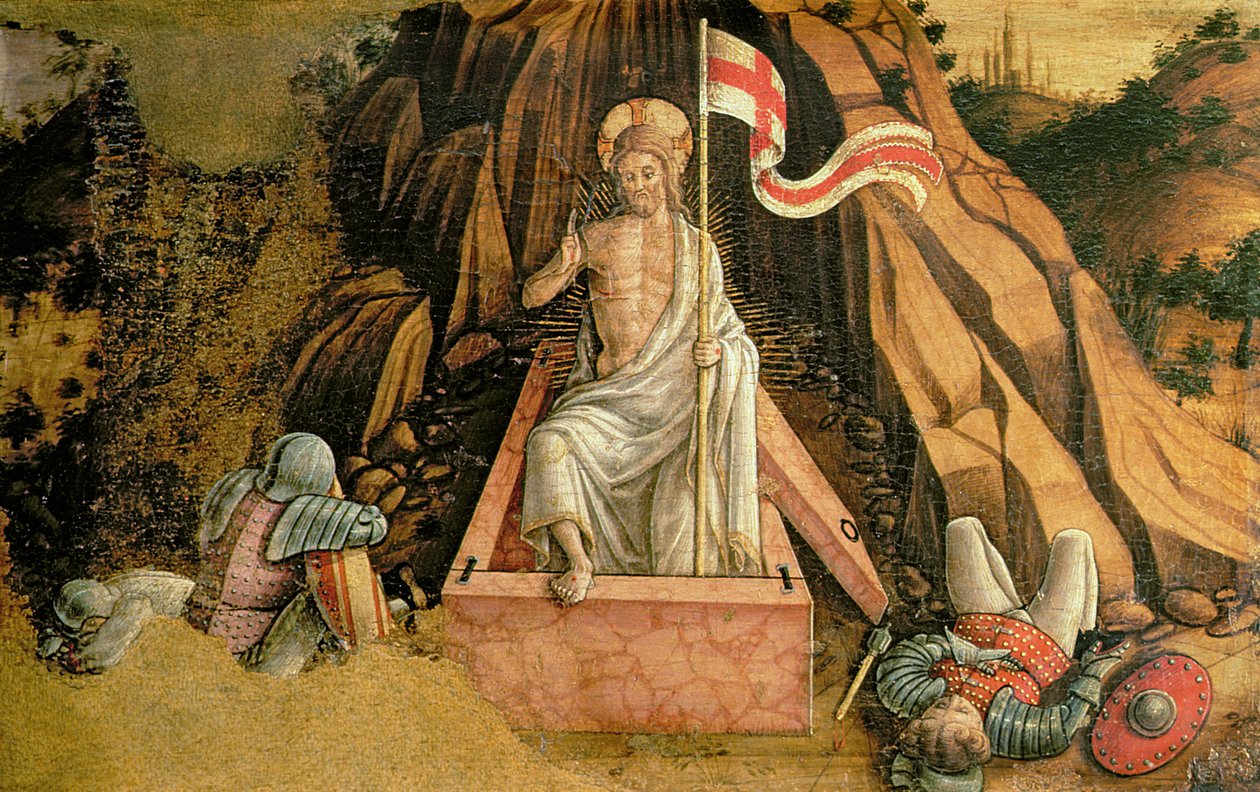 The Resurrection, pravý panel predella z polyptychu San Silvestro, 1468 (tempera na panelu) (viz 76657) od Carlo Crivelli
