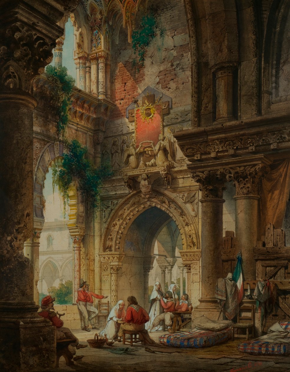 Klášter v Palermu, kolem roku 1850 od Carlo Ferrario