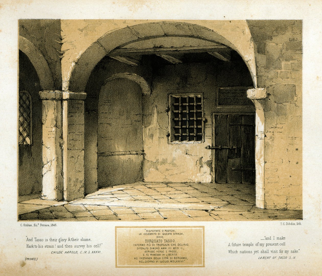 Památník Torquato Tasso, vyrytý T.C. Dibdin po obraze z roku 1846 od Carlo Grubacs