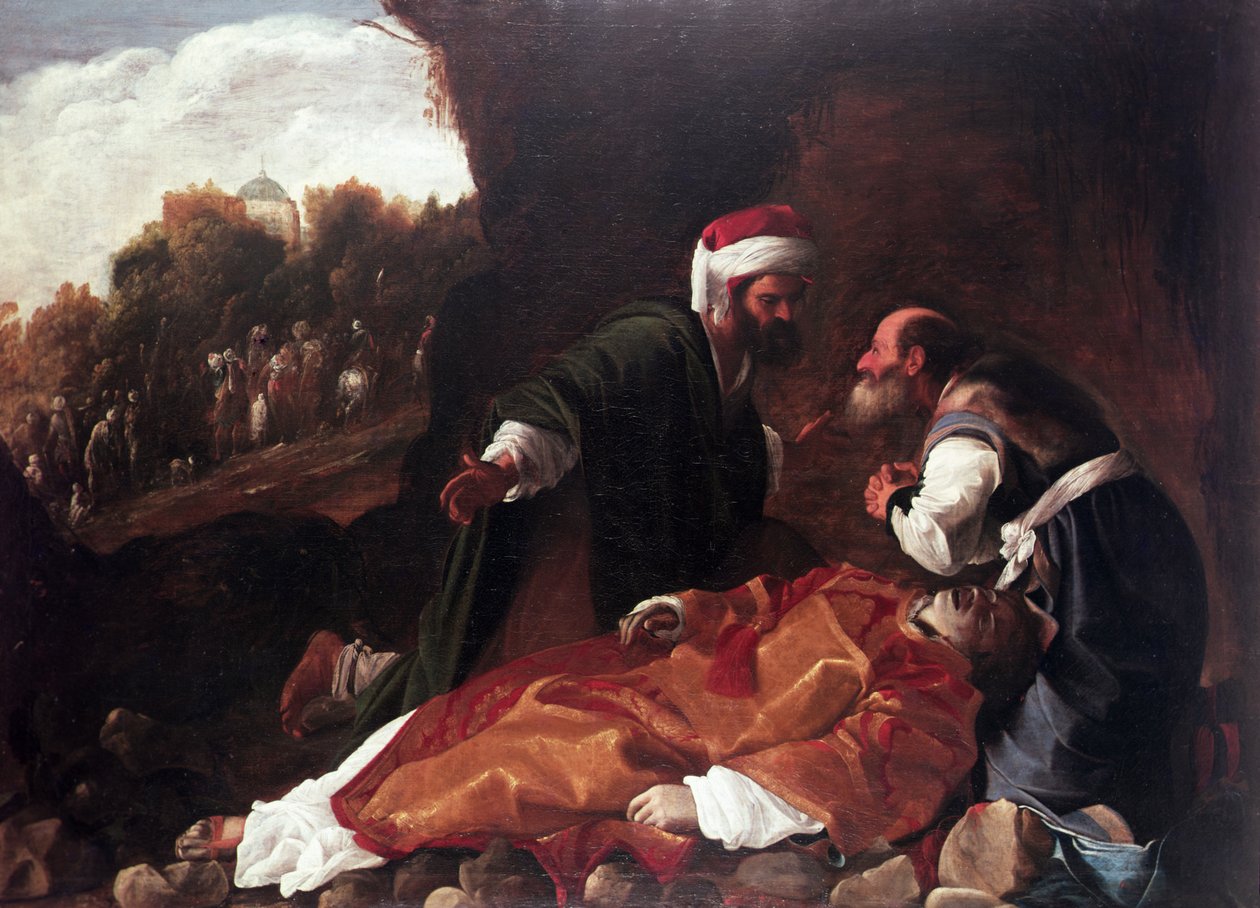 Pohřeb sv. Štěpána (olej na plátně) od Carlo (attr. to) Saraceni