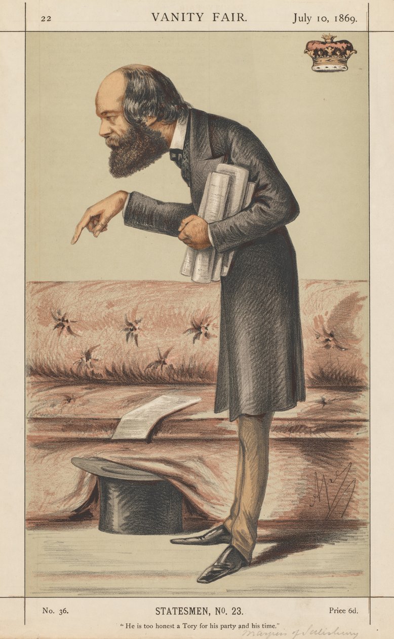Vanity Fair: Statesman, č. 23 Na svou stranu a dobu, 1869, je příliš čestný tory. od Carlo