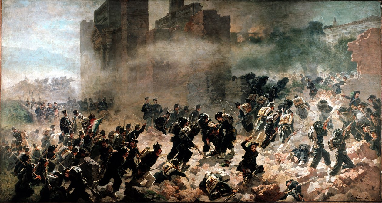 La breche de la Porta Pia, Řím (20. září 1870) - Obraz Carlo Ademollo (1825-1911), olej na plátně. Milán, Muzeum Risorgimento od Carlo Ademollo