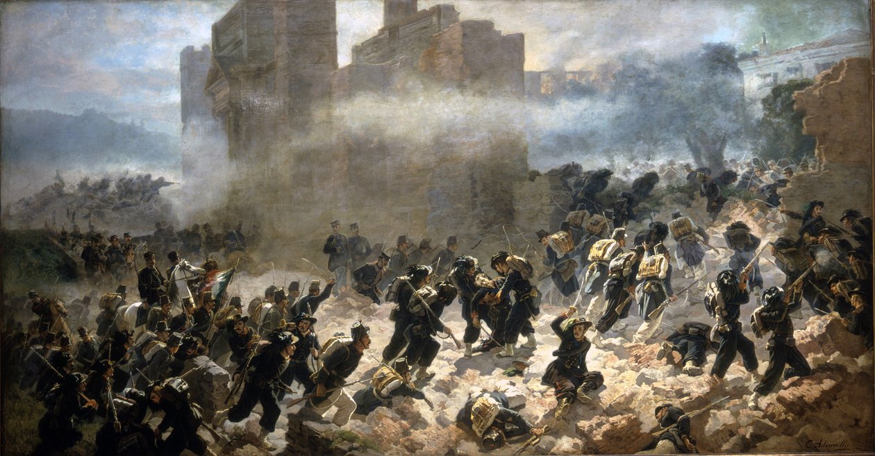 Brêche of Porta Pia - Řím, 20/09/1870. Obraz C. Ademollo. od Carlo Ademollo