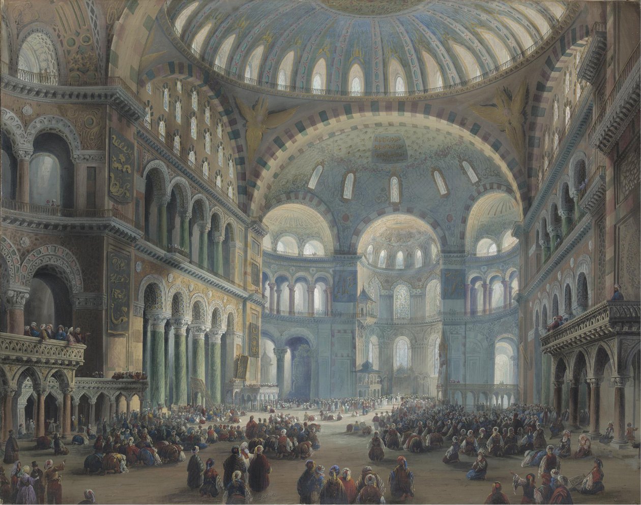 Interiér chrámu Hagia Sophia v Konstantinopoli od Carlo Bossoli