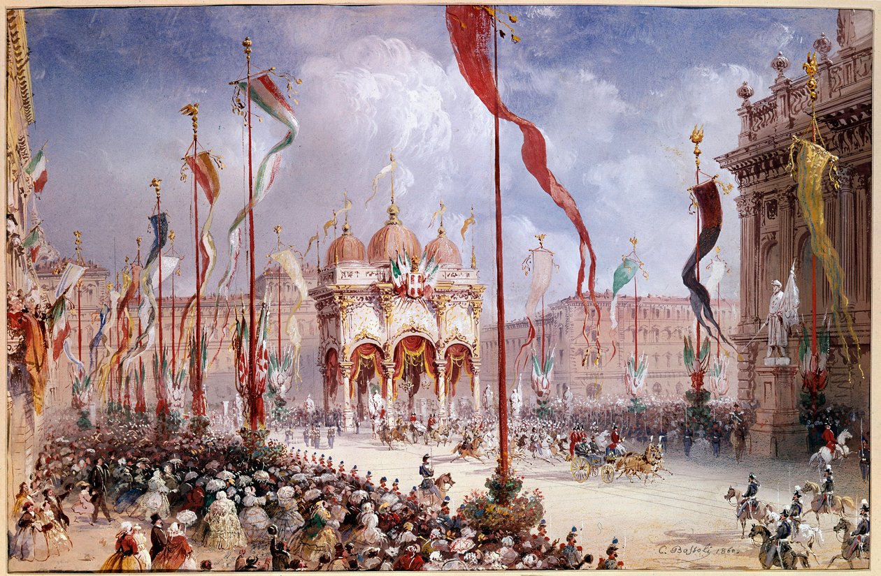 Risorgimento - Victor-Emmanuel II (Victor-Emmanuel) (Vittorio Emanuele) (1820-1878) při otevření italského parlamentu dne 02.04.1860 (olej na plátně) od Carlo Bossoli