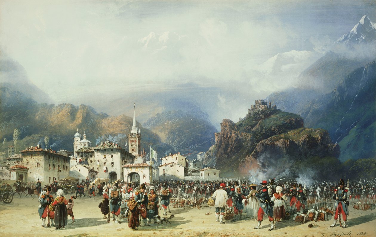 Válka v Itálii: Susa, Mont Cenis, Bivak s francouzskými vojsky, 1859 od Carlo Bossoli