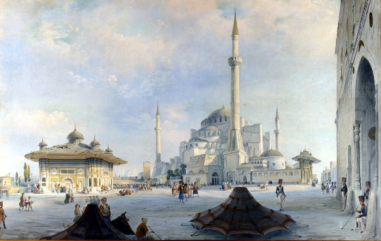 Konstantinopolská mešita: Svatá Sofie (Hagia Sophia). Obraz Carlo Bossoli od Carlo Bossoli