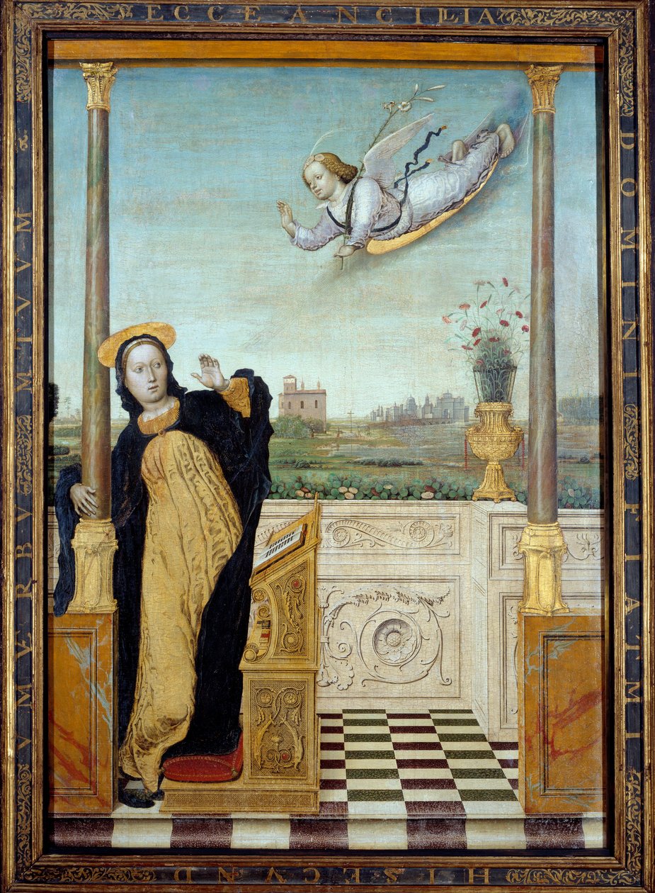 Zvěstování. Centrální panel triptychu. Obraz Carlo Di Giovani Braccesco (1478-1501) od Carlo Braccesco