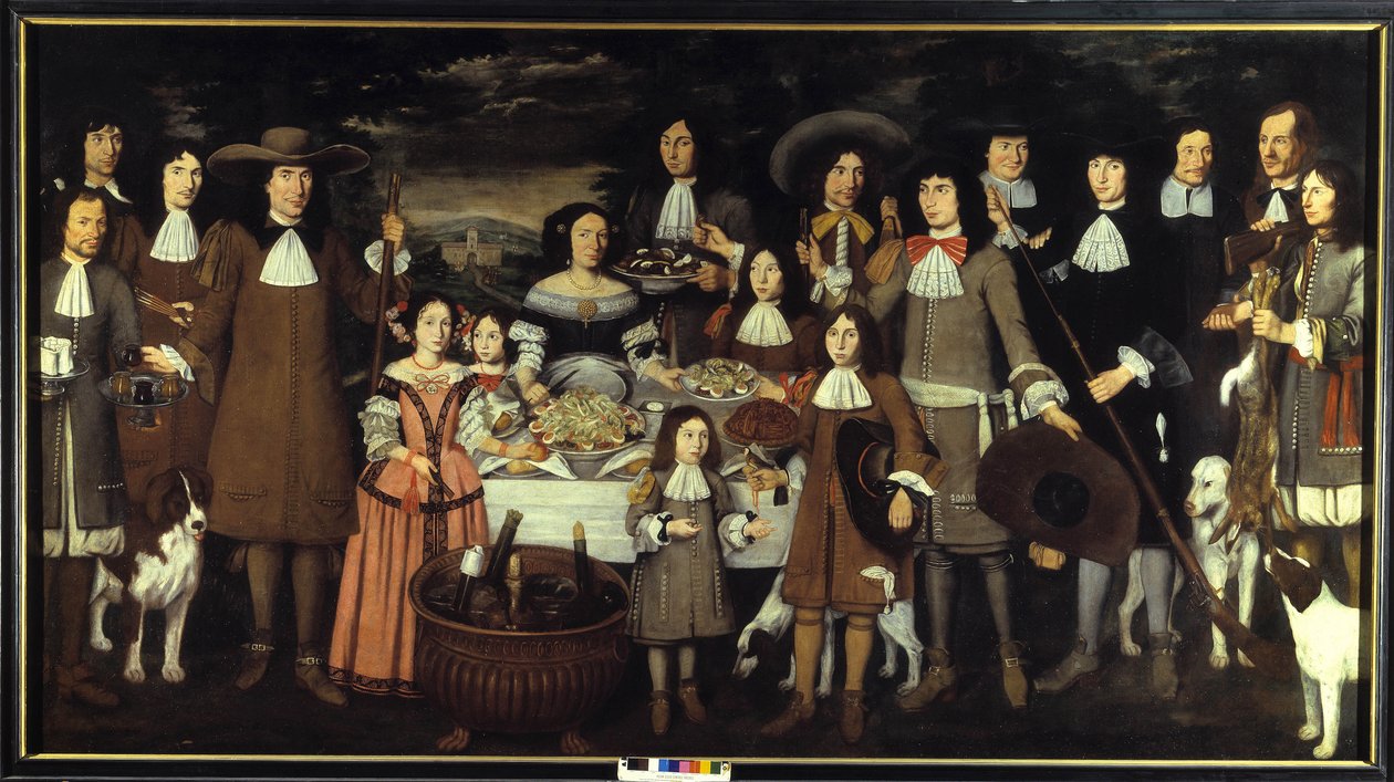 Portrét rodiny aneb "" Pití při lovu """. Obraz Carlo Cane (1618-1688). malířství 17. století. Pinacoteca del Castello Sforzesco Milán od Carlo Cane