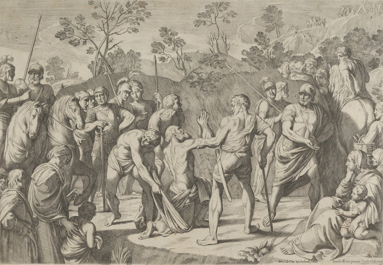 Svatý Ondřej klečící v modlitbě, když je veden ke kříži, po Reni, 1650-80. od Carlo Cesi