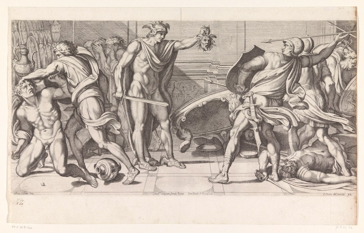 Phineus a jeho následovníci zkameněli Obrazy v Palazzo Farnese v Římě (název série) Galeria nel Palazzo Farnese v Římě (název série) od Carlo Cesio