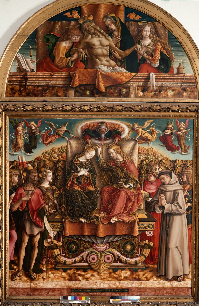 Korunovace Panny Marie Nejsvětější Trojicí a svatými od Carlo Crivelli